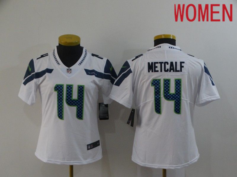 Women Seattle Seahawks #14 Metcalf White Nike Vapor Untouchable Limited 2020 NFL Nike Jerseys->women nfl jersey->Women Jersey